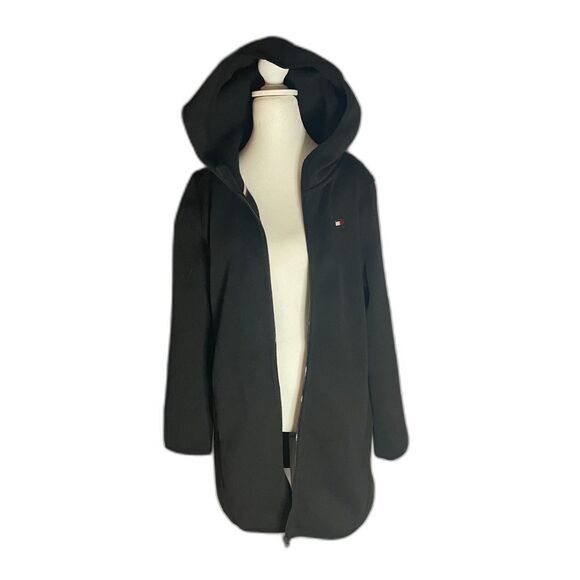 Tommy Hilfiger Black Fleece Zip Up Hooded Jacket Women’s Medium Long Coat - Picture 2 of 14